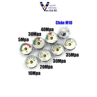 Đồng hồ đo áp suất khí nén, bơm cao áp 5Mpa, 10Mpa, 20Mpa, 30Mpa, 40Mpa - chân M8, M10