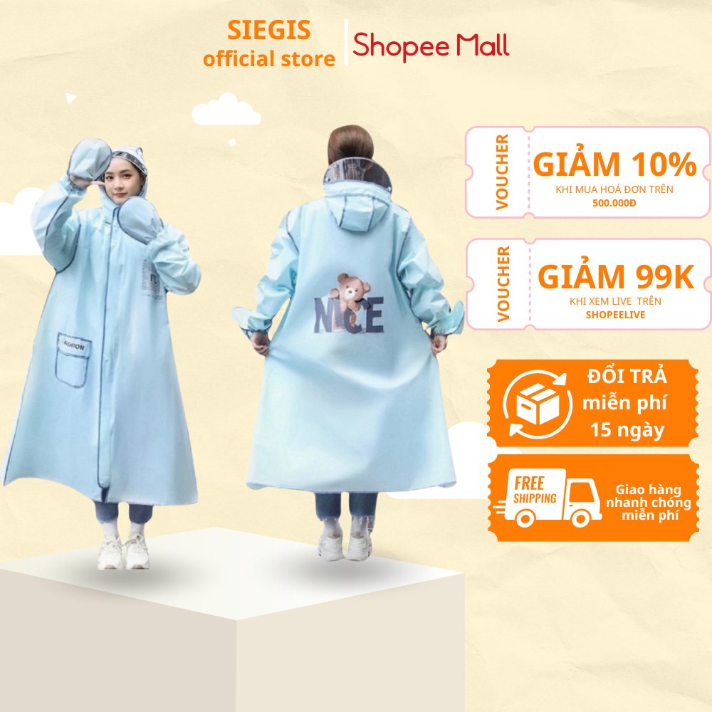 Áo mưa thời trang gấu Nice có khoá kéo tiện lợi chất lượng cao mẫu mới nhất 2024 ( Chính Hãng )