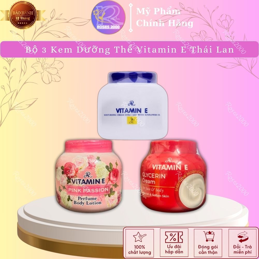 Bộ 3 Hũ Vitamin E dưỡng trắng da giữ ẩm Thái Lan hộp 200gram ( Hàng Chuẩn )