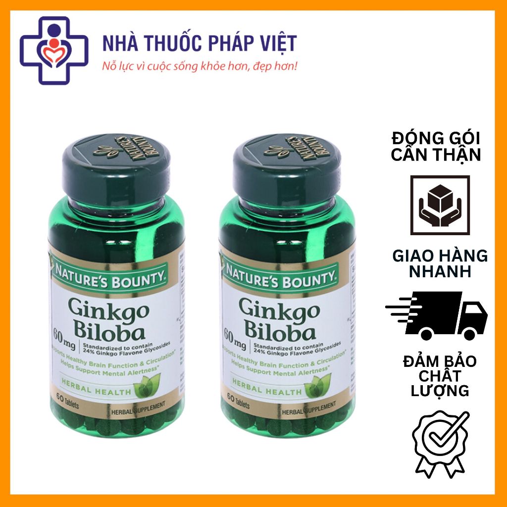 Viên uống Nature's Bounty Ginkgo Biloba 60mg Lọ 60 viên dạng viên nén Bảo Vệ Tế Bào Thần Kinh
