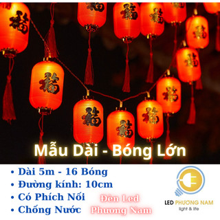 Lồng đèn led đỏ trang trí lễ tết, dây 5m 16 bóng đại