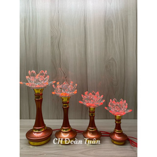 Cặp đèn thờ hoa sen pha lê đổi màu
