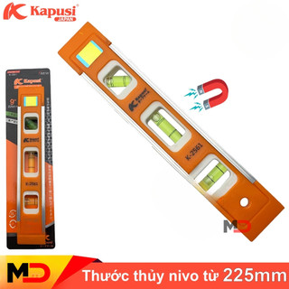 Thước thủy nivo hãng Kapusi có nam châm dài 225mm, ống nước nivo đo góc nghiêng, livo điều chỉnh độ cân bằng mặt phẳng