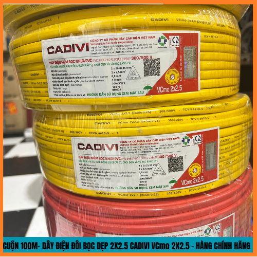CUỘN 100M- DÂY ĐIỆN ĐÔI BỌC DẸP 2X2.5 CADIVI VCmo 2X2.5 - HÀNG CHÍNH HÃNG