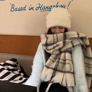 Khăn quàng cổ mùa đông kẻ caro basic, khăn choàng cổ nữ trắng kem xinh xắn thời trang nam nữ