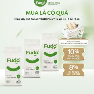 Khăn giấy khô Fudo® TISSUEPack™ từ sợi tre - 3 túi 12 gói