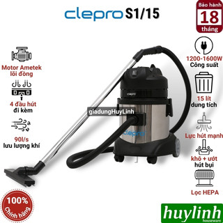 Máy hút bụi công nghiệp khô và ướt Clepro S1/15 - 15 lít