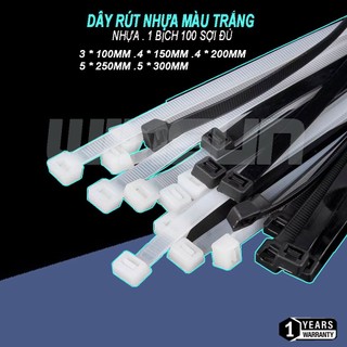 Dây rút nhựa, dây thít nhựa màu trắng nhiều kích cỡ (100 sợi đủ) Winsun