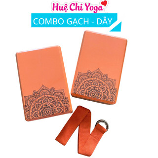 Combo 2 gạch in hoa văn 220g, 1 dây cotton họa tiết 1,83m hỗ trợ tập Yoga