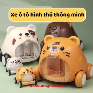 Đồ chơi xe ô tô hình thú cưng gấu cún chạy đà dây cót 2 xe mẹ con đựng nhau
