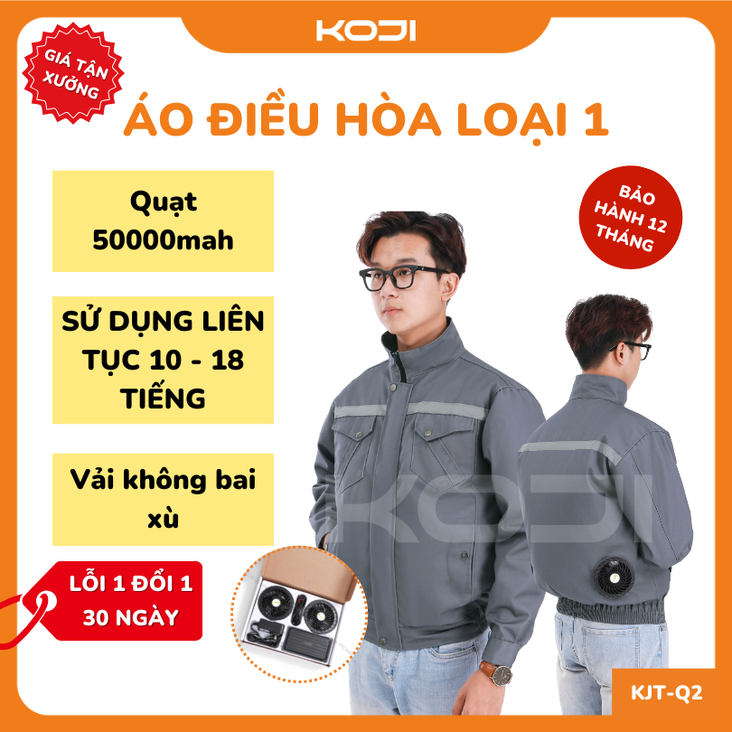 Áo điều hòa loại 1 chính hãng KOJI màu xám chì KJTQ2 50000mAh chạy 10-18 tiếng vải không bai xù