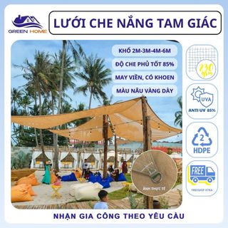 Combo 2 Tấm Tam Giác Nâu Vàng 3x3x3m Che Bóng Râm, Decor Độc Lạ, Lưới Che Nắng HDPE Đài Loan