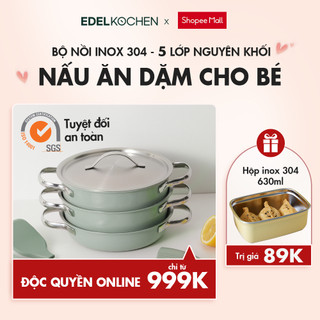 Bộ nồi chảo inox 3 món, 5 lớp nguyên khối cao cấp Edelkochen Chak Chak Collection 16,18,20cm – Màu Eco Green