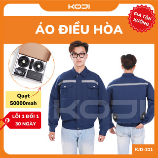  Bộ áo điều hòa chính hãng GIFV KOJI màu xanh than KJD211 Quạt 50.000mAh - 12V chạy 10-18 tiếng chất liệu kaki