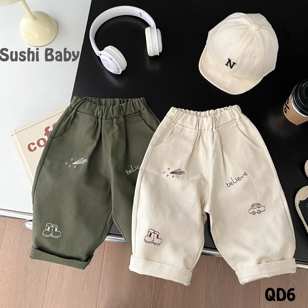 QD6- Quần Thô Thêu Hoạ Tiết Cho Bé Trai Và Bé Gái - Sushi Baby