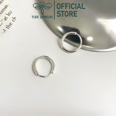 Khuyên tai bạc TLEE tròn trơn bản dày chốt bấm chắc chắn size đường kính 10mm TLEE JEWELRY B0335
