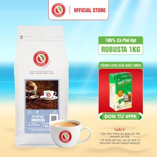 Cà phê hạt Robusta rang mộc nguyên chất - Copen Coffee GÓI 1KG - Dành cho Pha máy Espresso - đắng nhẹ