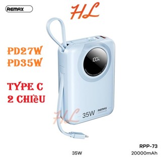 Pin Sạc Dự Phòng Mini Remax RPP-73 20000Mah 35W (Sạc Nhanh QC 18W, VOOC 22.5W, PD35W), Đính Kèm Cáp Sạc - BH 12 Tháng