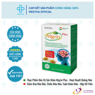 Thực Phẩm Bảo Vệ Sức Khỏe Migrin Plus - Hoạt Huyết Dưỡng Não, Giảm Đau Nửa Đầu, Thiếu Máu Não, Tuần Hoàn Máu (60 Viên)
