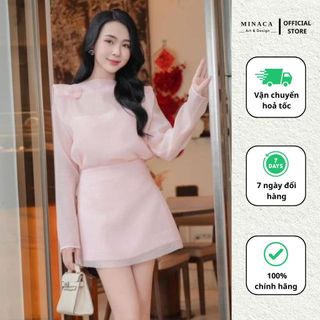 Set tơ 3 món đũi nhăn kèm hoa dáng ngắn dễ thương set đồ nữ tết sang chảnh Minaca S64