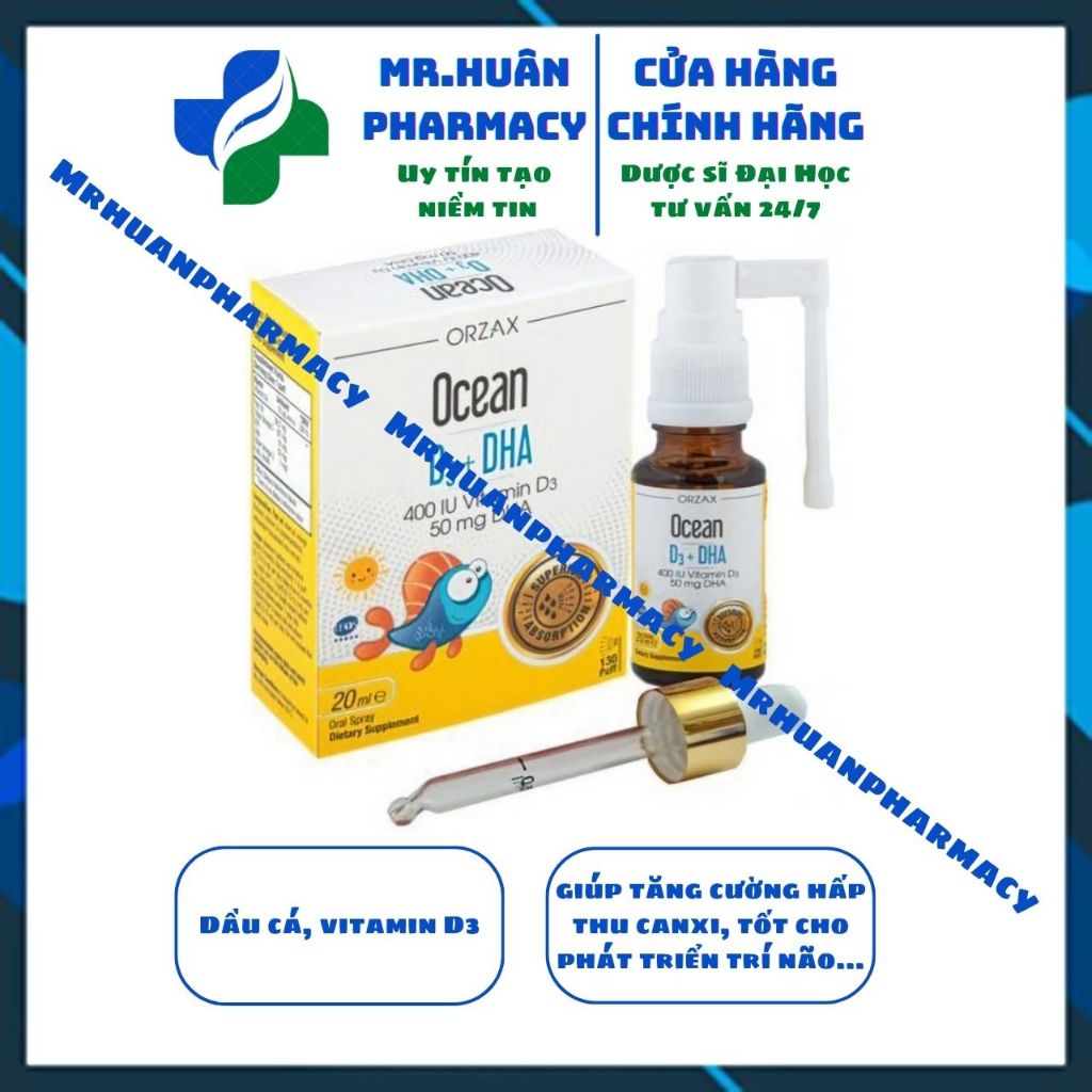 Ocean D3+DHA 20ml - Bổ sung Vitamin D3 giúp tăng cường hấp thu canxi, DHA tốt cho phát triển não bộ
