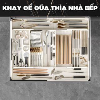 Khay đựng đũa thìa chia ngăn kéo nhà bếp có thể mở rộng, tháo rời tùy chỉnh