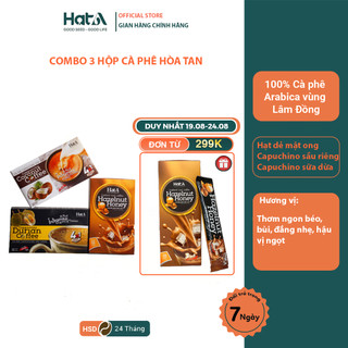 Combo 3 hộp cà phê hòa tan Hạt A Cafe vị capuchino sữa dừa, capuchino sầu riêng, hạt dẻ mật ong