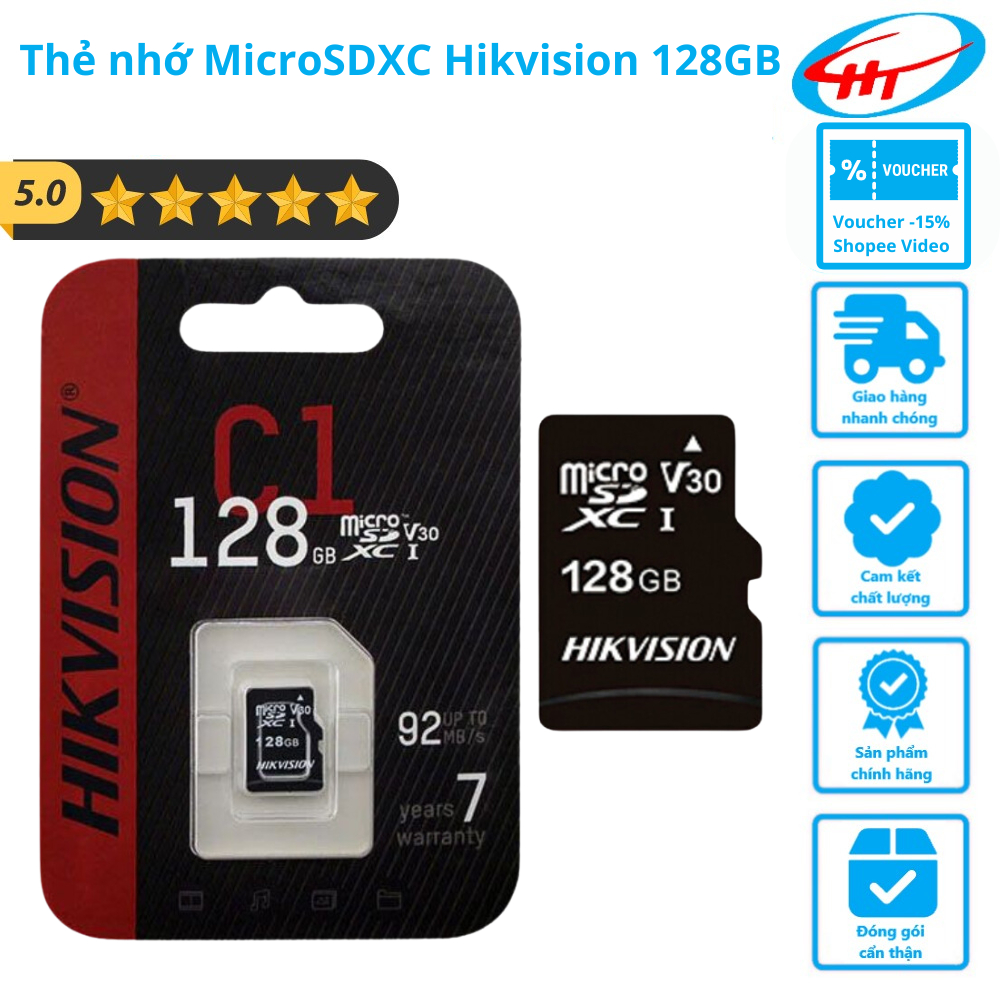Thẻ nhớ MicroSDXC Hikvision 128GB Bảo Hành 5 NĂM - Hàng chính hãng (Màu ngẫu nhiên)