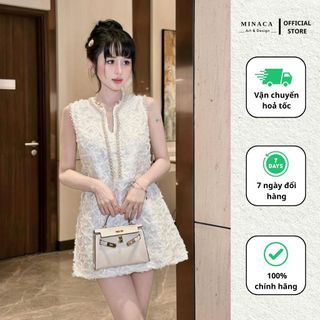 Đầm babydoll dáng suông thiết kế tiểu thư váy sát nách xẻ cổ viền ngọc kèm quần bảo hộ Minaca V262