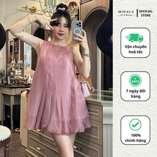 Set váy Babydoll cổ tròn kèm quần đầm đi biển sát nách thiết kế chất voan tơ Minaca Clothing S77