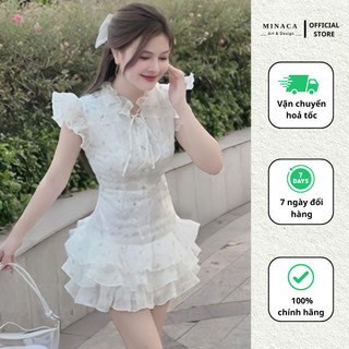 Váy tơ hoa nhí thiết kế tay bèo đầm dạo phố thiết kế 3 tầng dáng ngắn tiểu thư Minaca Clothing V271