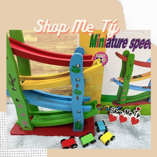 Đồ chơi gỗ xe cầu trượt cao tốc 4 tầng cho bé từ 2 tuổi