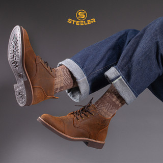Giày boots cổ lửng nam chukka hunter da bò đen sáp đế khâu mckay - work boots thương hiệu steeler