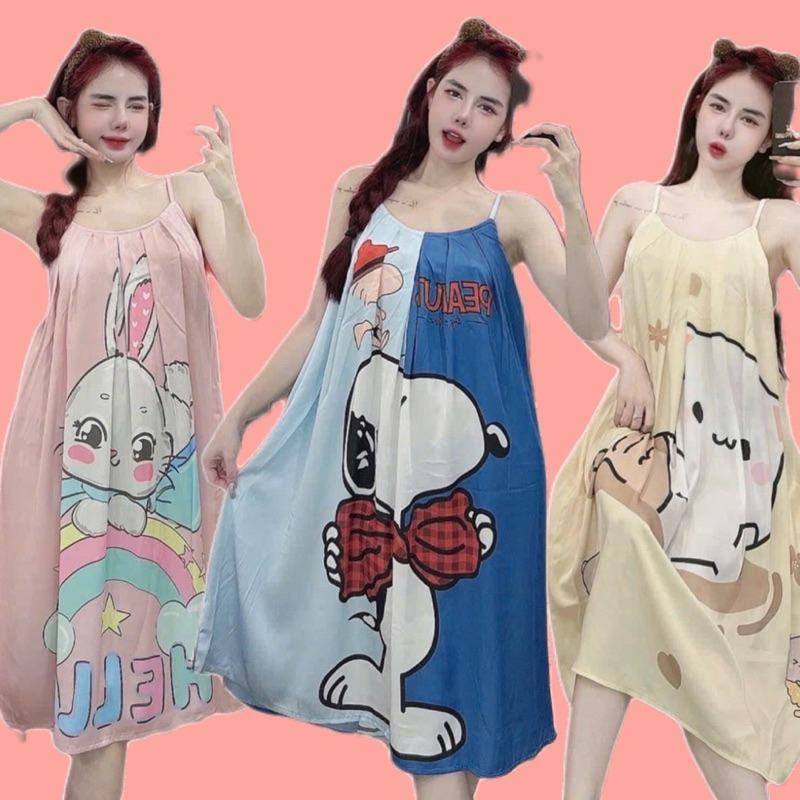 LỤA SATIN TƠ TẰM- VÁY 2S LỤA GẤU DÂU XẾP NẾP DỄ THƯƠNG FORM RỘNG SUÔNG ĐẦM NGỦ