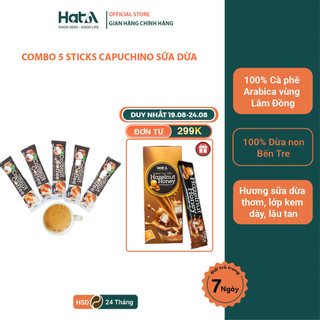 Combo 5 gói cà phê hòa tan Cappuccino Hạt A Cafe 4in1 vị sữa dừa tự nhiên