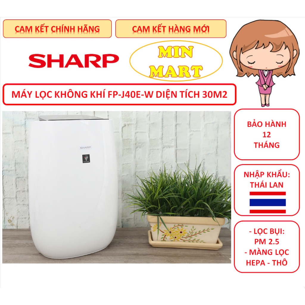 Lọc không khí Sharp FP-J40E-W 30m2, FP-J30E-B & FP-J30E-B 23m2, hàng chính hãng, bảo hành 12 tháng