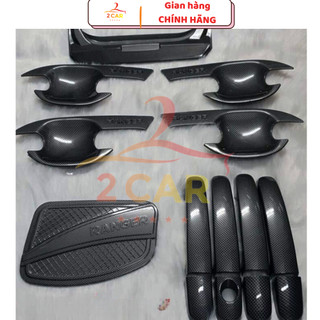 COMBO BỘ ỐP TAY NẮM, HÕM CỬA XE, TAY MỞ CỐP , NẮP XĂNG CARBON XE FORD RANGER 2014 - 2021 Cacbon
