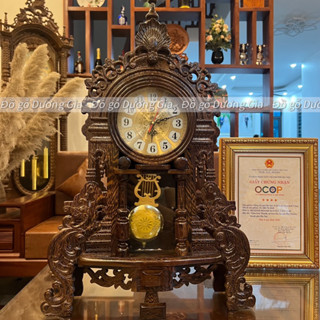 Đồng hồ quả lắc, đồng hồ gỗ để bàn gỗ mun đuôi công
