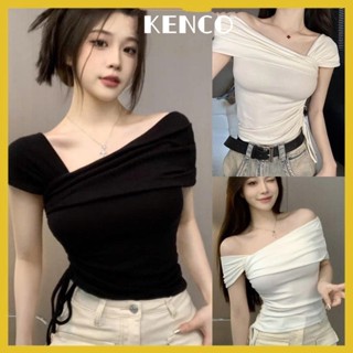 Áo thun nữ trễ vai vạt lệch phối dây rút eo dáng ôm tiểu thư áo kiểu nữ lệch vai chất thun tăm co giãn A59 Kenco SG M173