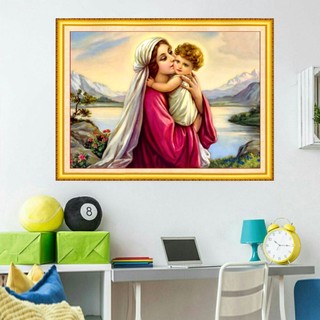 Tranh đính đá đức mẹ maria bồng con KT:65x50cm,tranh gắn đá chưa găn.