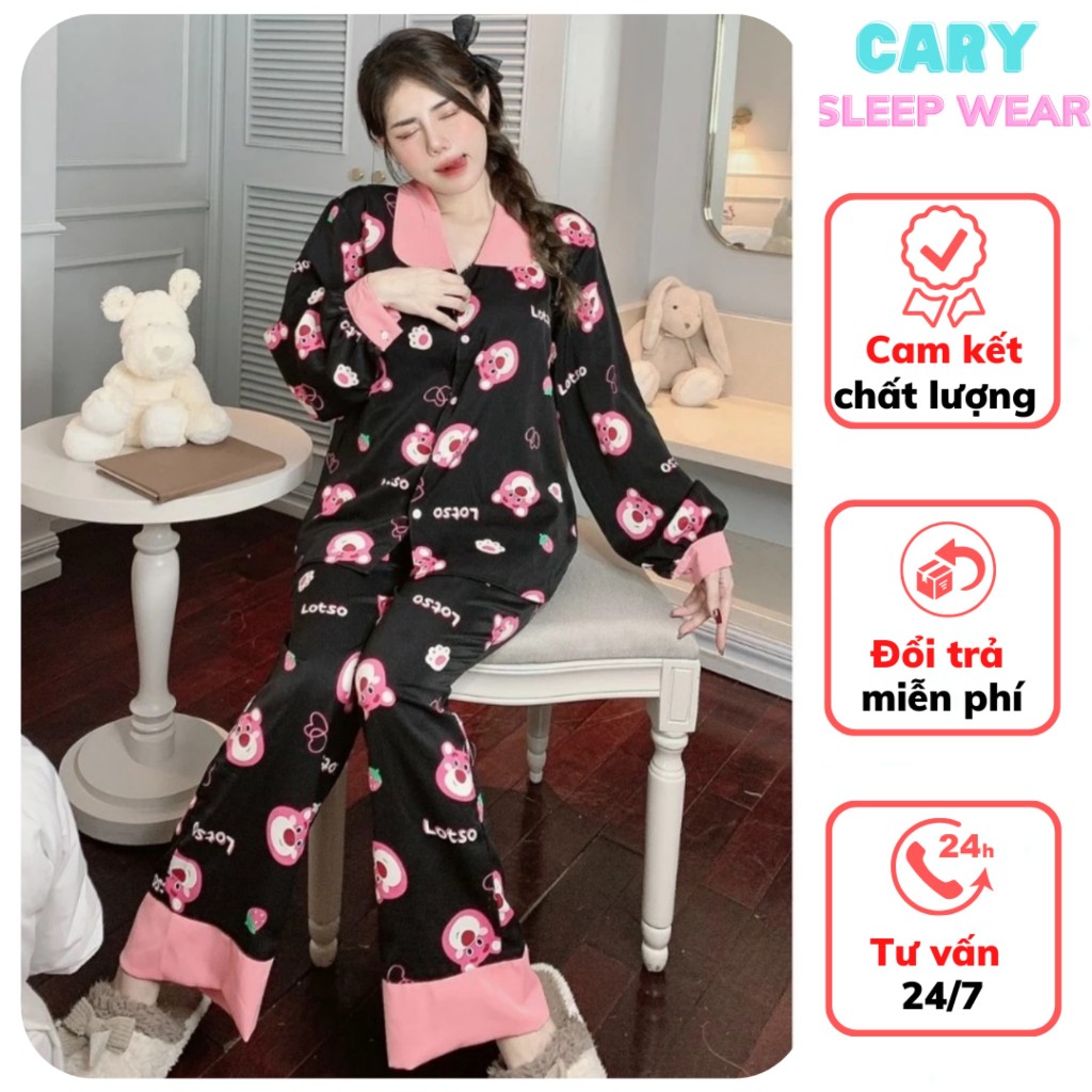 Đồ bộ nữ pijama mặc nhà tiểu thư lụa kate thái tay dài quần dài dễ thương CARY