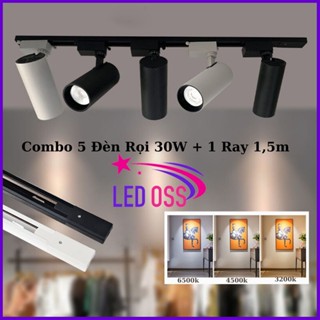 Combo 5 Đèn Led Rọi Ống Bơ Cob + 1 Thanh Ray 1,5m, Đèn Trang Trí Shop, Cửa Hàng