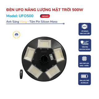 Đèn sân vườn, đèn đĩa bay năng lượng mặt trời  UFO 500 Công suất 250W Ánh Sáng Vàng-Ánh Sáng Trắng