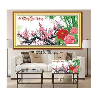Tranh đính đá hoa đào an khang thịnh vượng KT:100x50cm,tranh gắn đá chưa gắn.