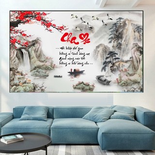 Tranh đính đá cha mẹ KT:80x50cm,tranh gắn đá chưa gắn.