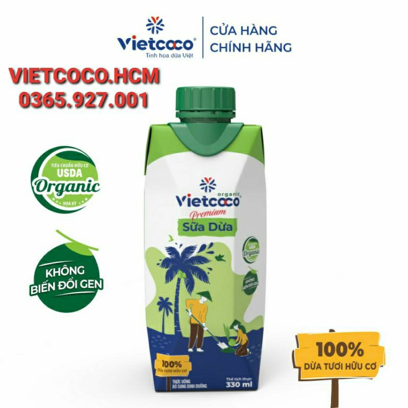 1 thùng sữa dừa organic vietcoco date mới (12 hộp x 330ml)
