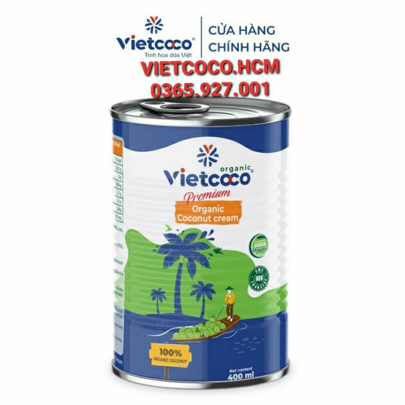 1 Lon nước cốt dừa tươi Organic vietcoco Date mới (lon 400ml)