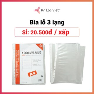 Xấp 100 tờ Bìa lỗ (File lỗ) 3 lạng với mép viền bìa nhựa 11 lỗ trong suốt, ép chắc chắn, cực dai đựng nhiều tờ giấy A4