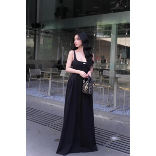 𝓜𝓲𝓷 𝓓𝓻𝓮𝓼𝓼 - Đầm maxi dáng dài màu đen hai dây vải umi co giãn