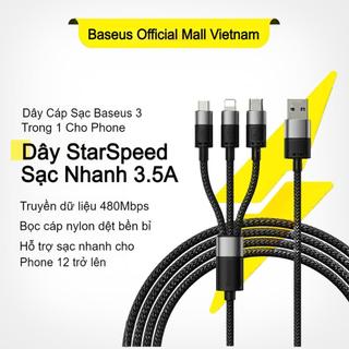 Dây Cáp Sạc Baseus 3 Trong 1 USB Sang Type C Micro 3.5A Cho Phone 14 13 12 Pro 11 Samsung A71 Xiaomi